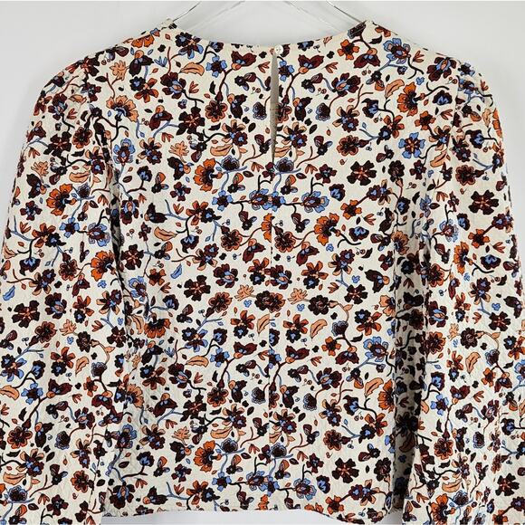 Zara Ecru Floral Print Long Puff Sleeves Top Blouse Size L Large Boho Casual - Picture 8 of 10